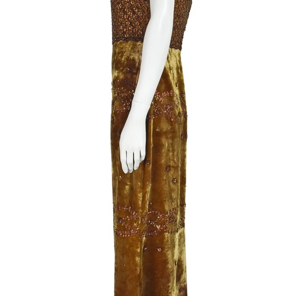 Badgley Mischka gold velvet beaded gown Vintage Y2K size 8 - Picture 5 of 15